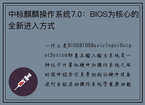 中标麒麟操作系统7.0：BIOS为核心的全新进入方式